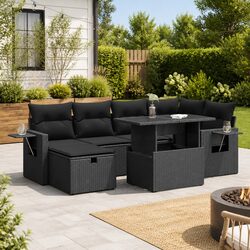 7 Piece Garden Sofa Set with Storage Cushions Black Outdoor Furniture Patio