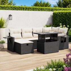 Outdoor Garden Sofa Set 7 Piece Black Poly Rattan Modular Furniture Patio Lounge