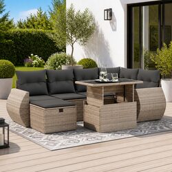 7 Piece Garden Sofa Set Outdoor Furniture Grey Poly Rattan with Cushions Patio