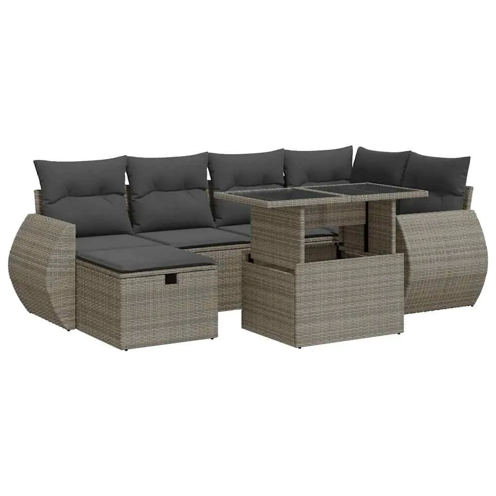 7 Piece Garden Sofa Set Outdoor Furniture Grey Poly Rattan with Cushions Patio