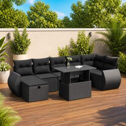 Garden Sofa Set 8 Piece Outdoor Furniture Black Poly Rattan Modular Patio Lounge