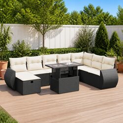 Garden Sofa Set 9 Piece Outdoor Furniture Black Poly Rattan Patio Lounge Modular