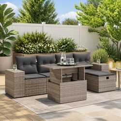 Garden Sofa Set 6 Piece Outdoor Furniture Grey Poly Rattan Modular Patio Seating