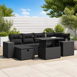 Garden Sofa Set 8 Piece Outdoor Furniture Patio Black Poly Rattan Modular