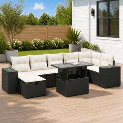 5 Piece Garden Sofa Set Black Poly Rattan Outdoor Furniture Patio with Cushions