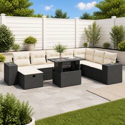 Outdoor Garden Sofa Set 9 Piece Black Poly Rattan Furniture Patio Seating with