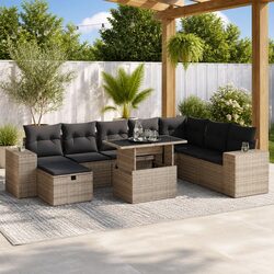 Garden Sofa Set 9 Piece Outdoor Furniture Patio Seating Grey Poly Rattan Modular