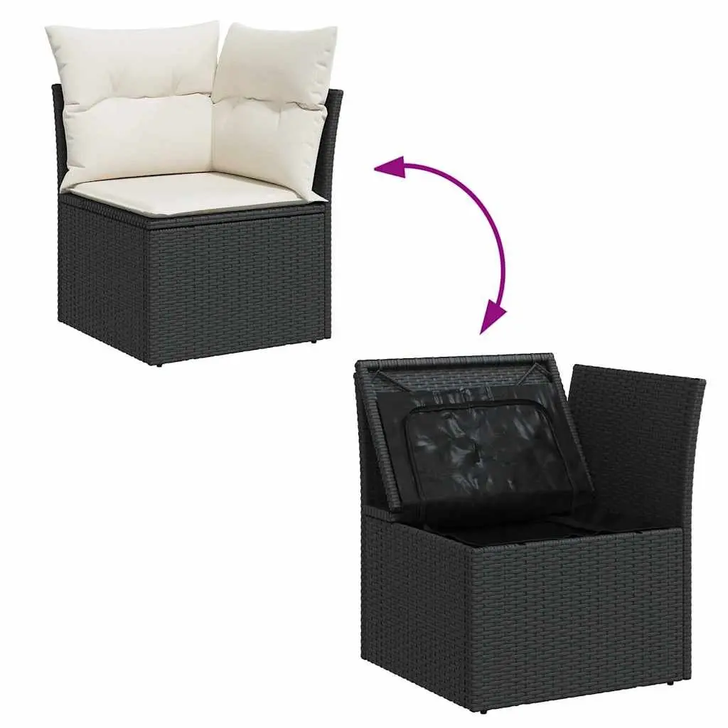 6 Piece Garden Sofa Set with Storage Cushions Black Poly Rattan Outdoor