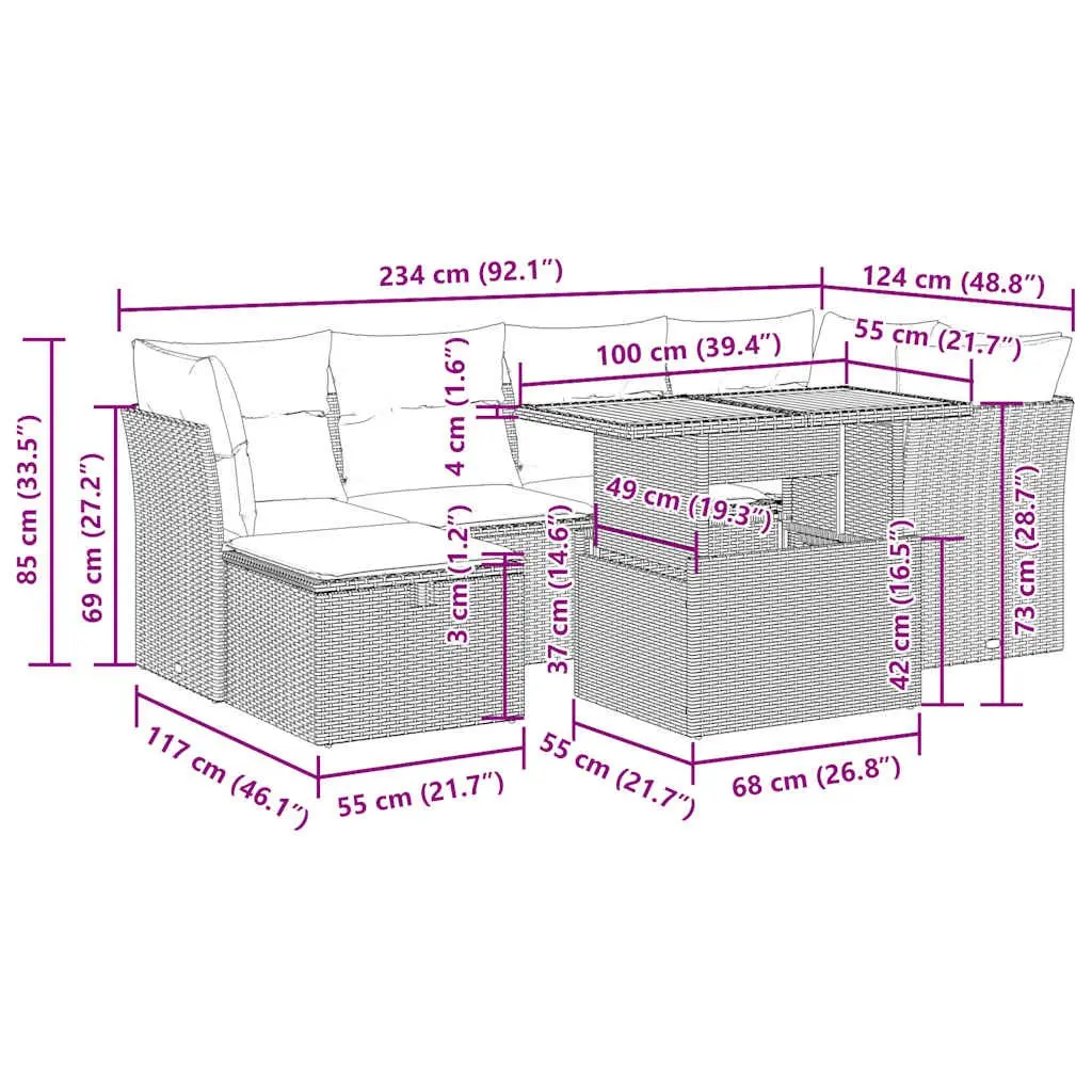7 Piece Outdoor Garden Sofa Set with Storage Cushions Black Poly Rattan Patio