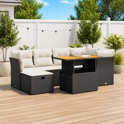 7 Piece Garden Sofa Set Black Poly Rattan Modular Outdoor Furniture with