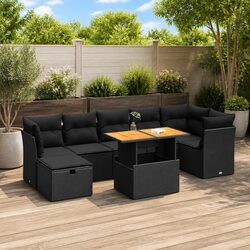 Garden Sofa Set 8 Piece Outdoor Furniture Black Poly Rattan Modular Patio