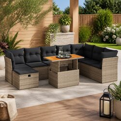 Garden Sofa Set 9 Piece Outdoor Furniture Grey Poly Rattan Modular with Cushions