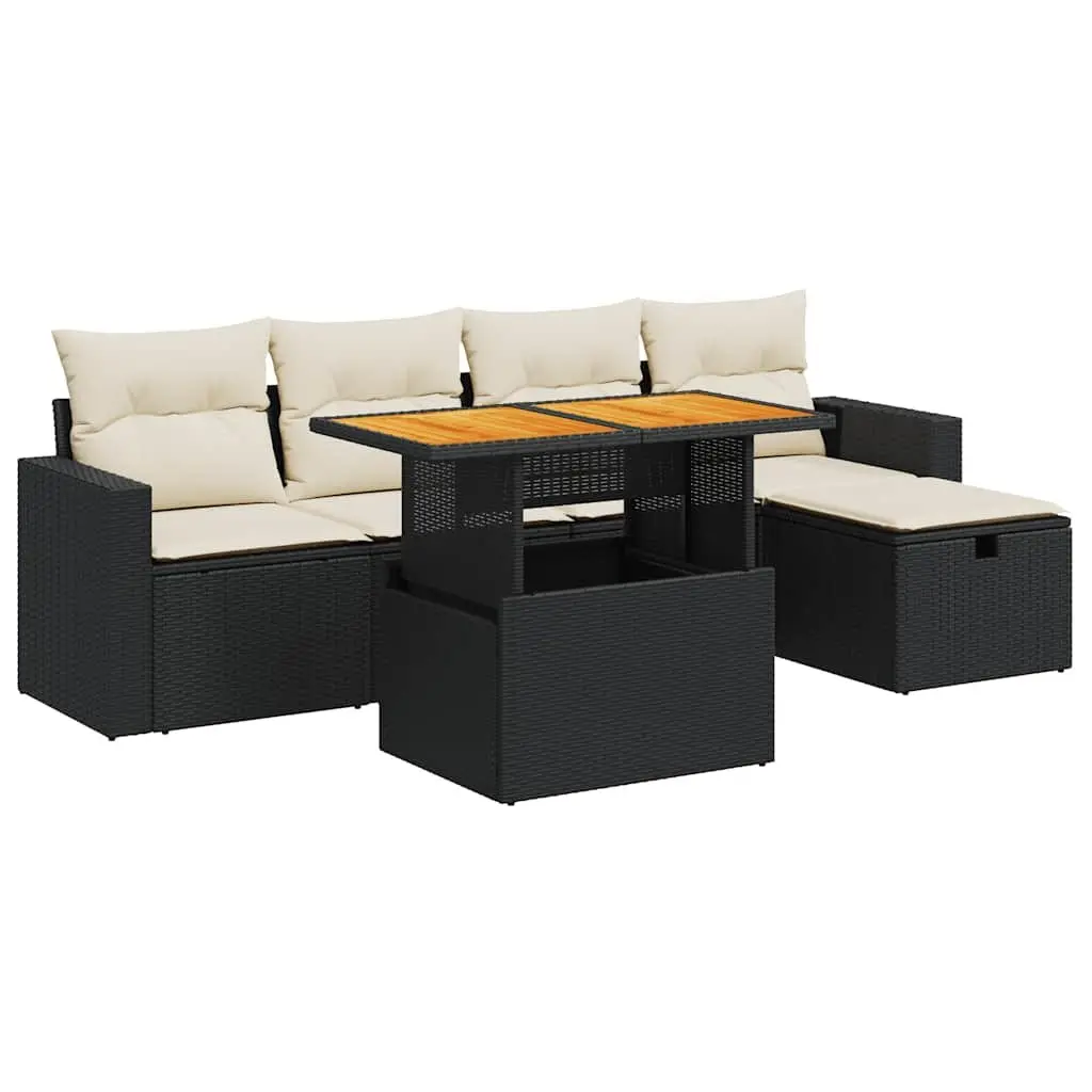 6 Piece Garden Sofa Set Outdoor Patio Furniture with Cushions Storage Black
