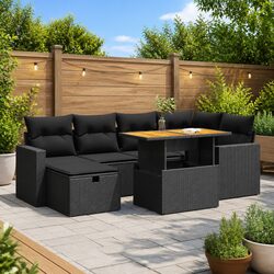 Garden Sofa Set 8 Piece Outdoor Furniture Black Poly Rattan Modular Patio