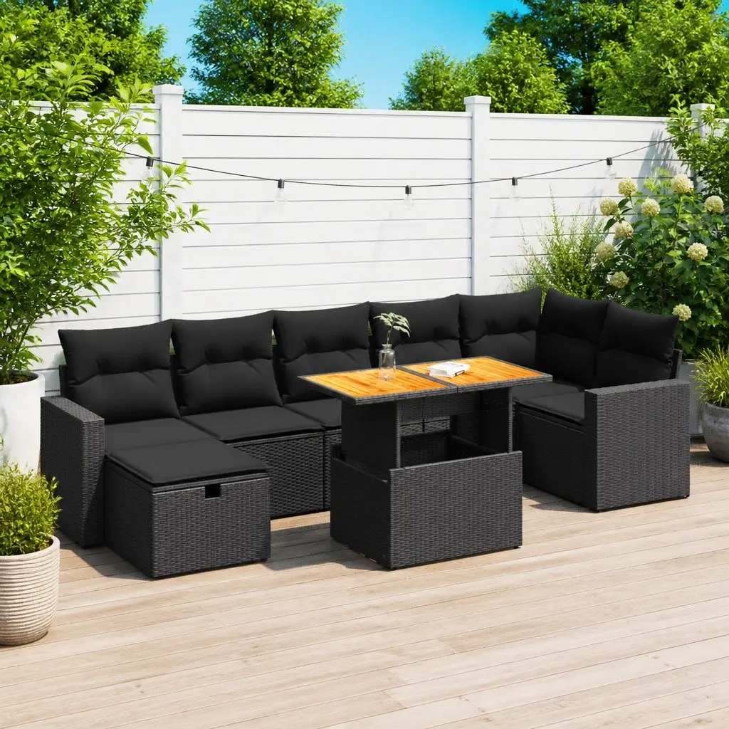 5 Piece Outdoor Garden Sofa Set with Storage Cushions Black Poly Rattan Patio