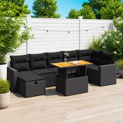 5 Piece Outdoor Garden Sofa Set with Storage Cushions Black Poly Rattan Patio