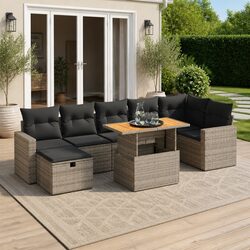 5 Piece Garden Sofa Set Outdoor Patio Furniture Grey Poly Rattan with Cushions