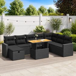 Garden Sofa Set 9 Piece Black Poly Rattan Outdoor Furniture Patio Seating