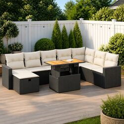 Garden Sofa Set 9 Piece Outdoor Furniture Patio Lounge Black Poly Rattan Modular