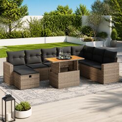 Garden Sofa Set 9 Piece Outdoor Furniture Grey Poly Rattan Modular Patio Lounge