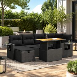 Garden Sofa Set 8 Piece Outdoor Furniture Black Poly Rattan with Cushions
