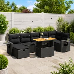 Garden Sofa Set 5 Piece Black Poly Rattan Outdoor Furniture Patio with Cushions