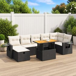Garden Sofa Set 5 Piece Outdoor Patio Furniture Black Poly Rattan with Cushions