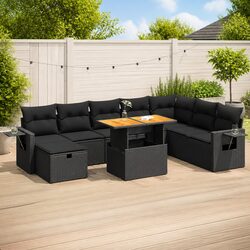 Garden Sofa Set 9 Piece Outdoor Furniture Black Poly Rattan Modular with