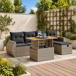 6 Piece Garden Sofa Set with Storage Cushions Grey Outdoor Furniture Patio