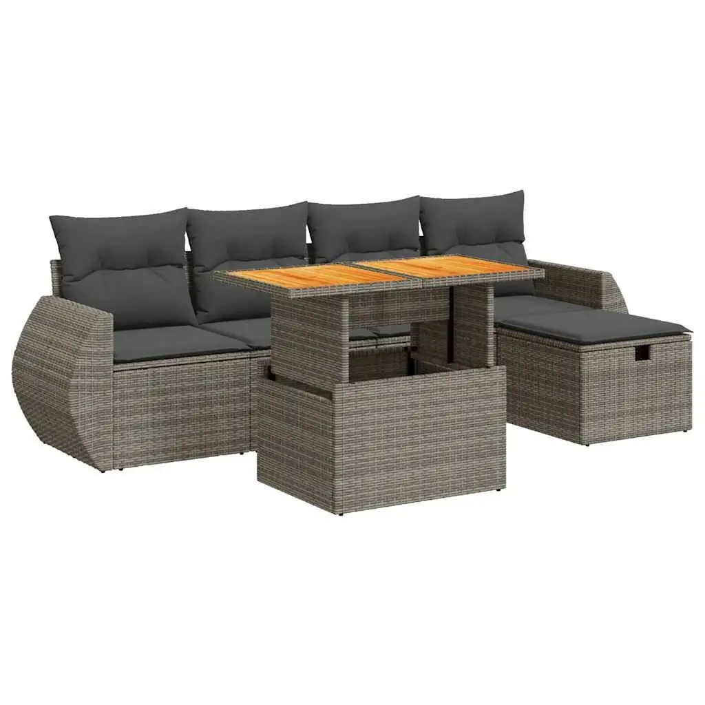 6 Piece Garden Sofa Set with Storage Cushions Grey Outdoor Furniture Patio