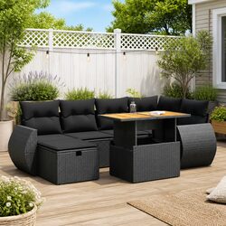 Garden Sofa Set 8 Piece Outdoor Furniture Black Poly Rattan with Cushions
