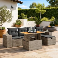 Garden Sofa Set 6 Piece Outdoor Furniture Grey Poly Rattan Patio Lounge Seating