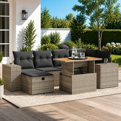 Garden Sofa Set 8 Piece Outdoor Furniture Grey Poly Rattan with Cushions Storage
