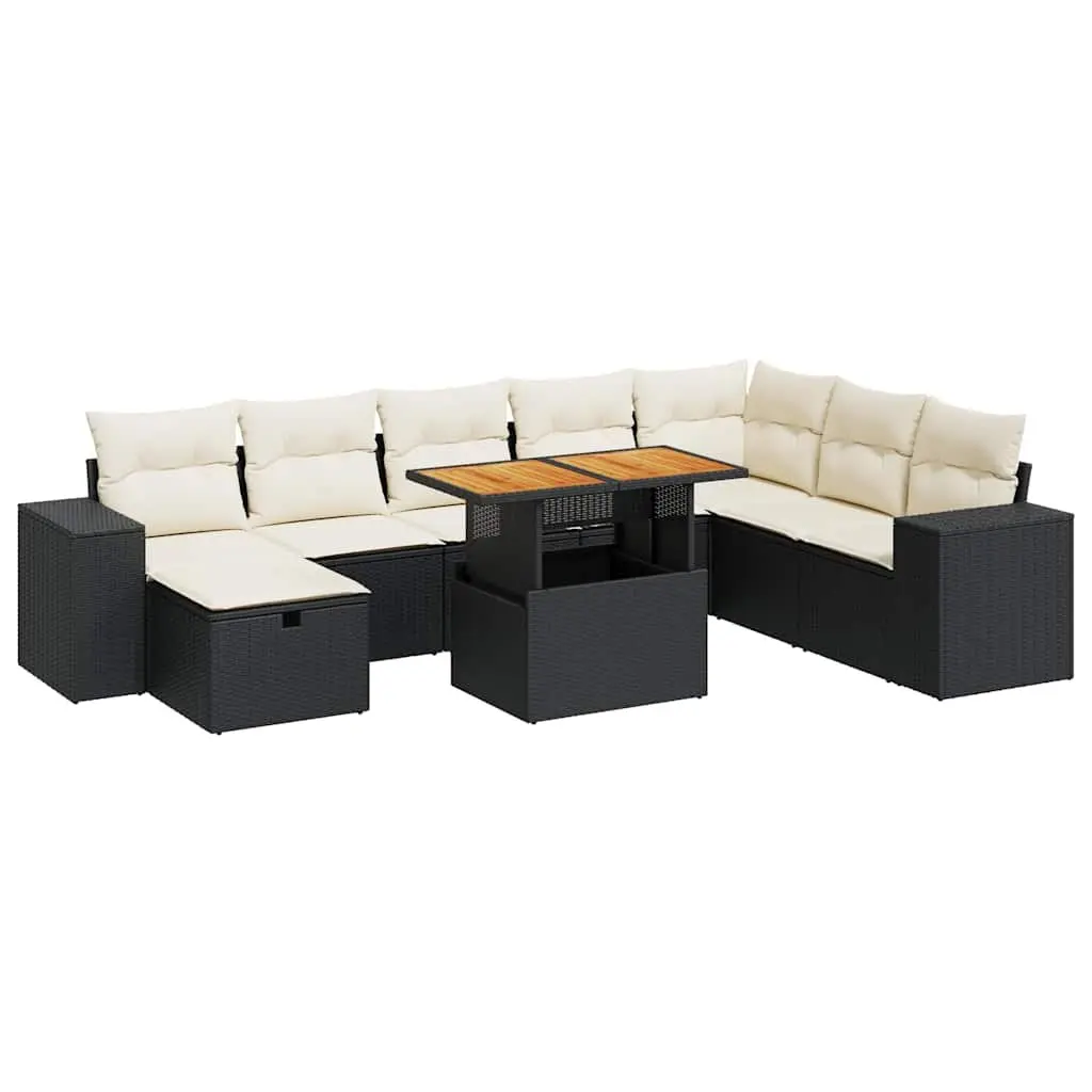 Garden Sofa Set 9 Piece Outdoor Furniture Black Poly Rattan Patio Seating with