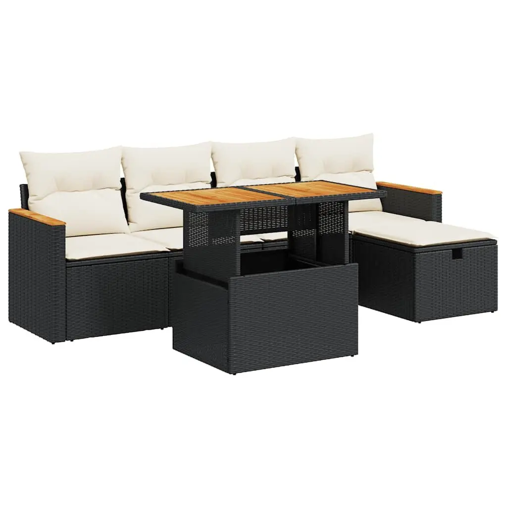 Garden Sofa Set 6 Piece Outdoor Furniture Adjustable Table Black Rattan