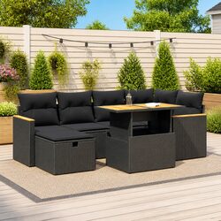 Garden Sofa Set 8 Piece Outdoor Furniture Black Poly Rattan Patio Lounge with