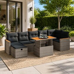 Garden Sofa Set 5 Piece Outdoor Furniture Grey Poly Rattan with Storage Cushions