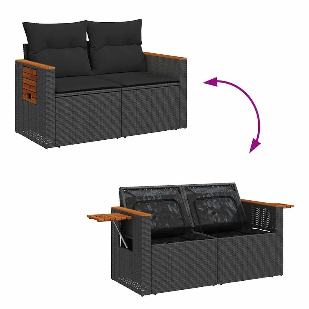 6 Piece Outdoor Garden Sofa Set with Storage Cushions Black Poly Rattan Patio