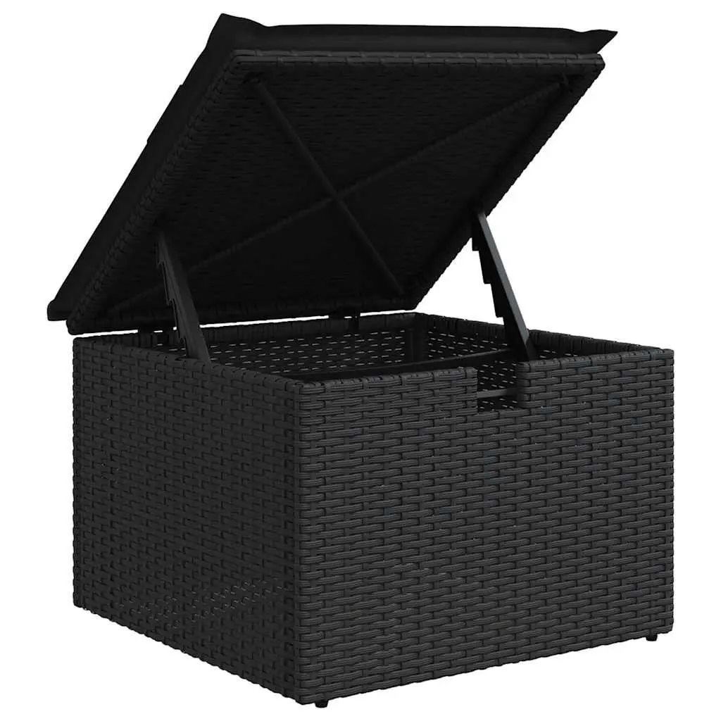 6 Piece Outdoor Garden Sofa Set with Storage Cushions Black Poly Rattan Patio
