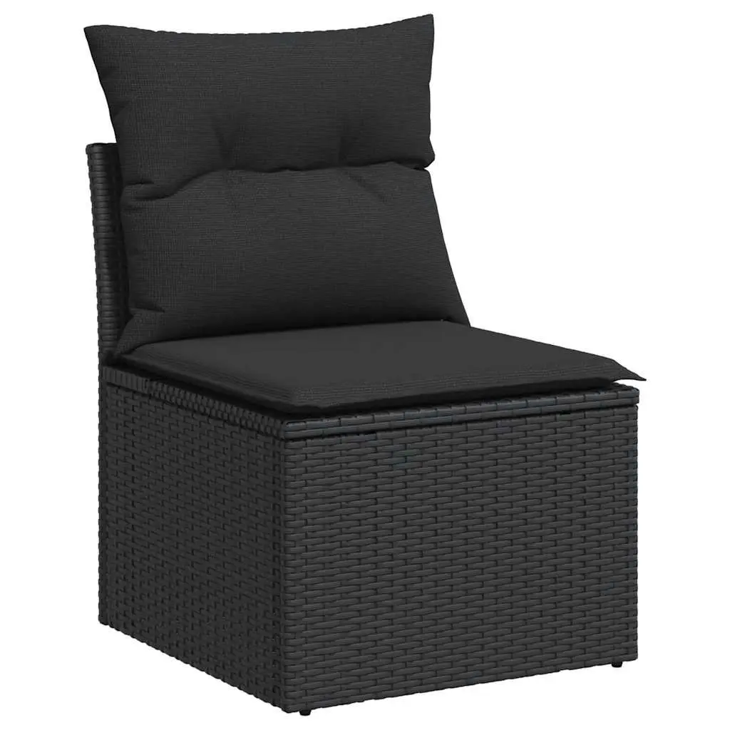 6 Piece Outdoor Garden Sofa Set with Storage Cushions Black Poly Rattan Patio