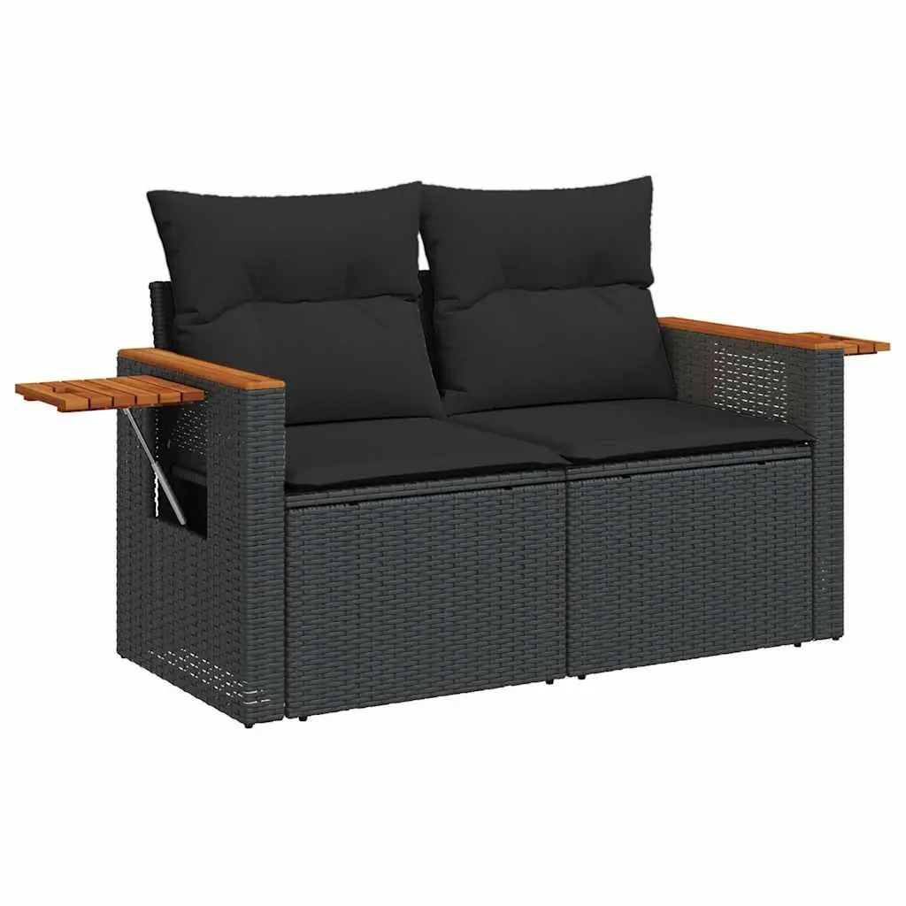 6 Piece Outdoor Garden Sofa Set with Storage Cushions Black Poly Rattan Patio