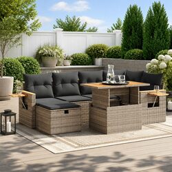 Garden Sofa Set 8 Piece Outdoor Furniture Grey Poly Rattan with Cushions Patio