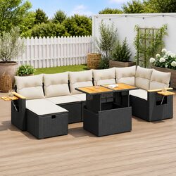 Garden Sofa Set 5 Piece Outdoor Furniture Black Poly Rattan Patio Lounge with