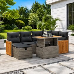 Garden Sofa Set 8 Piece Outdoor Furniture Grey PE Rattan Patio Lounge with