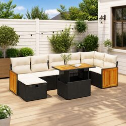 Garden Sofa Set 5 Piece Black Poly Rattan Patio Furniture with Storage Cushions