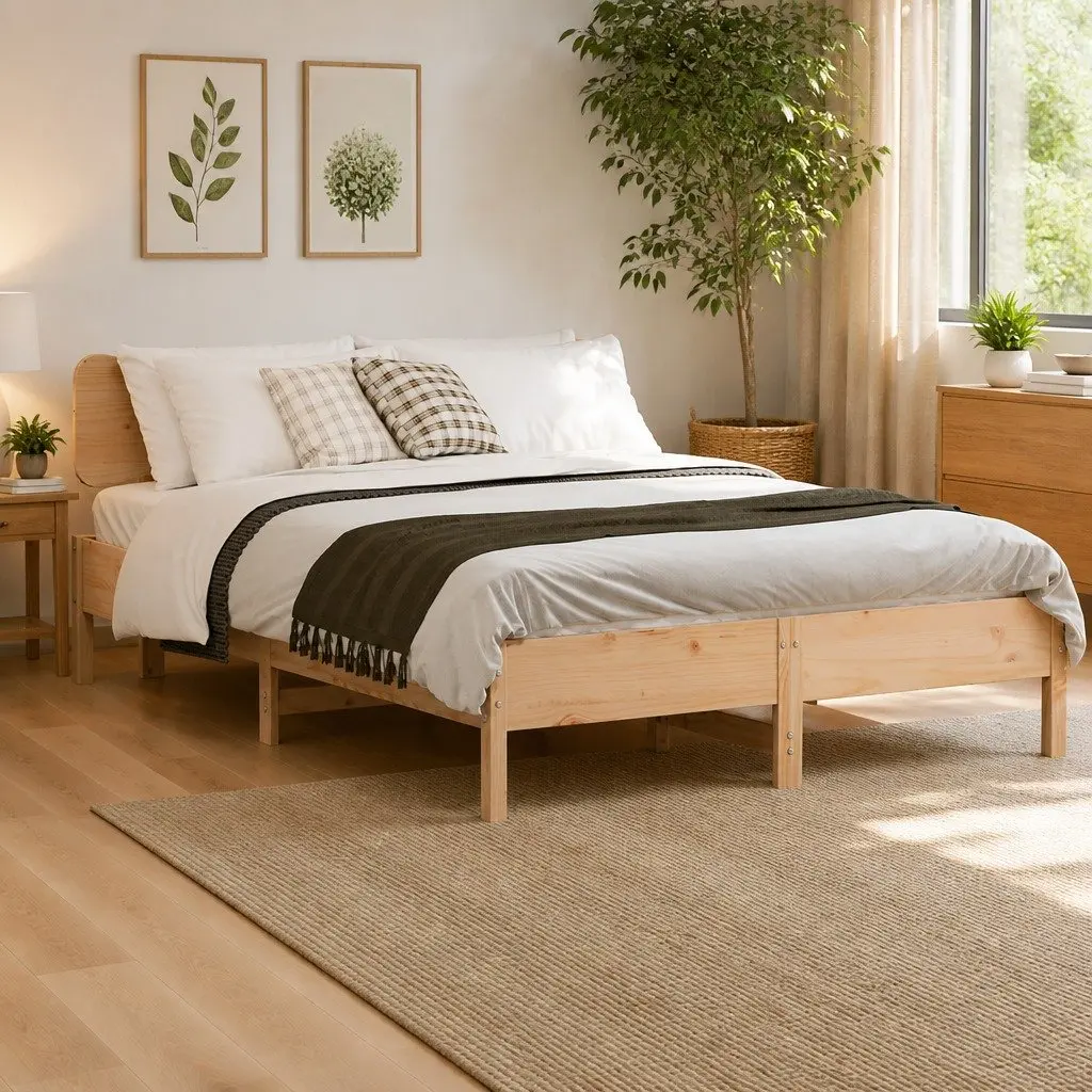 Solid Wood Bed Frame Slatted Base 135x190 cm Brown Pine