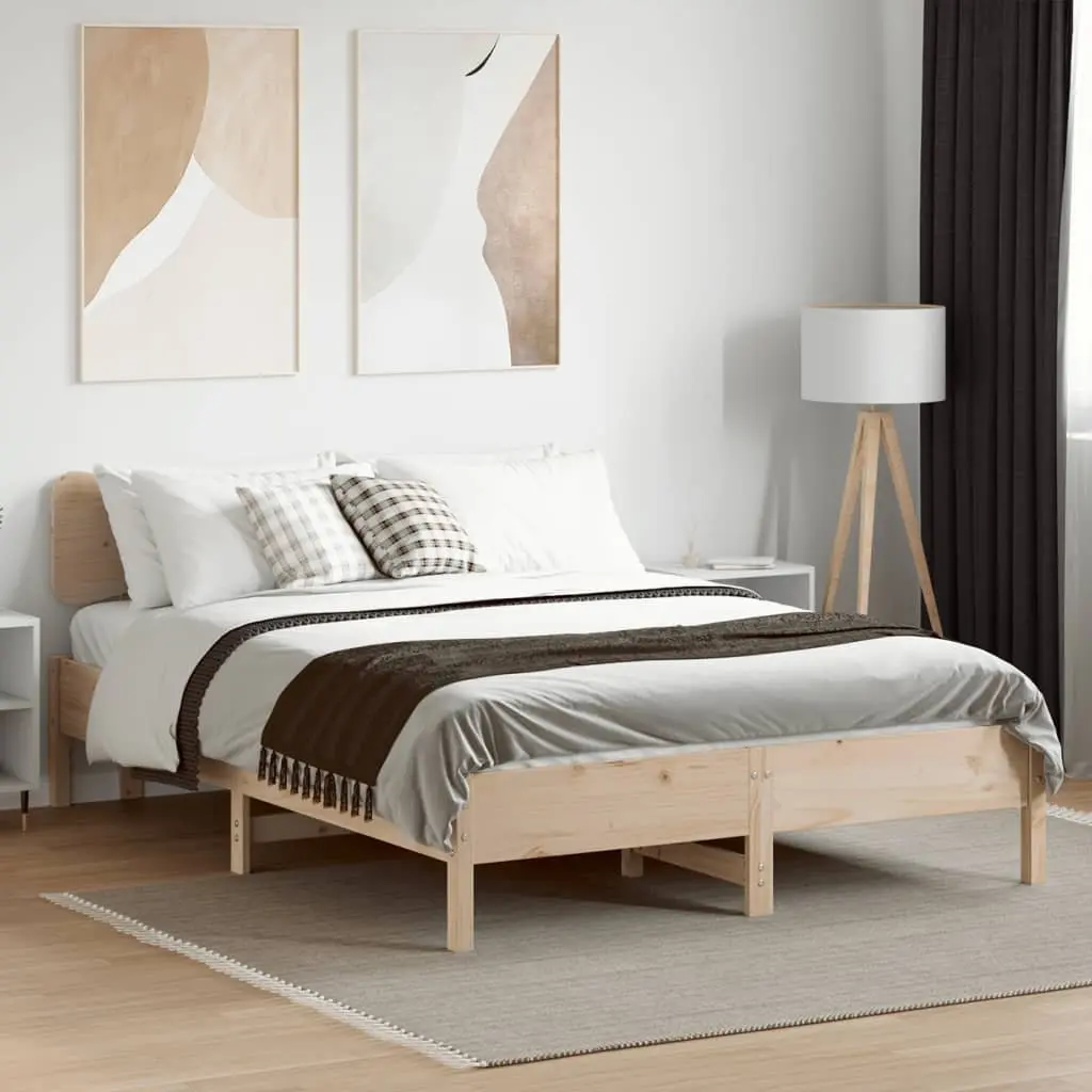 Solid Wood Bed Frame Slatted Base 135x190 cm Brown Pine