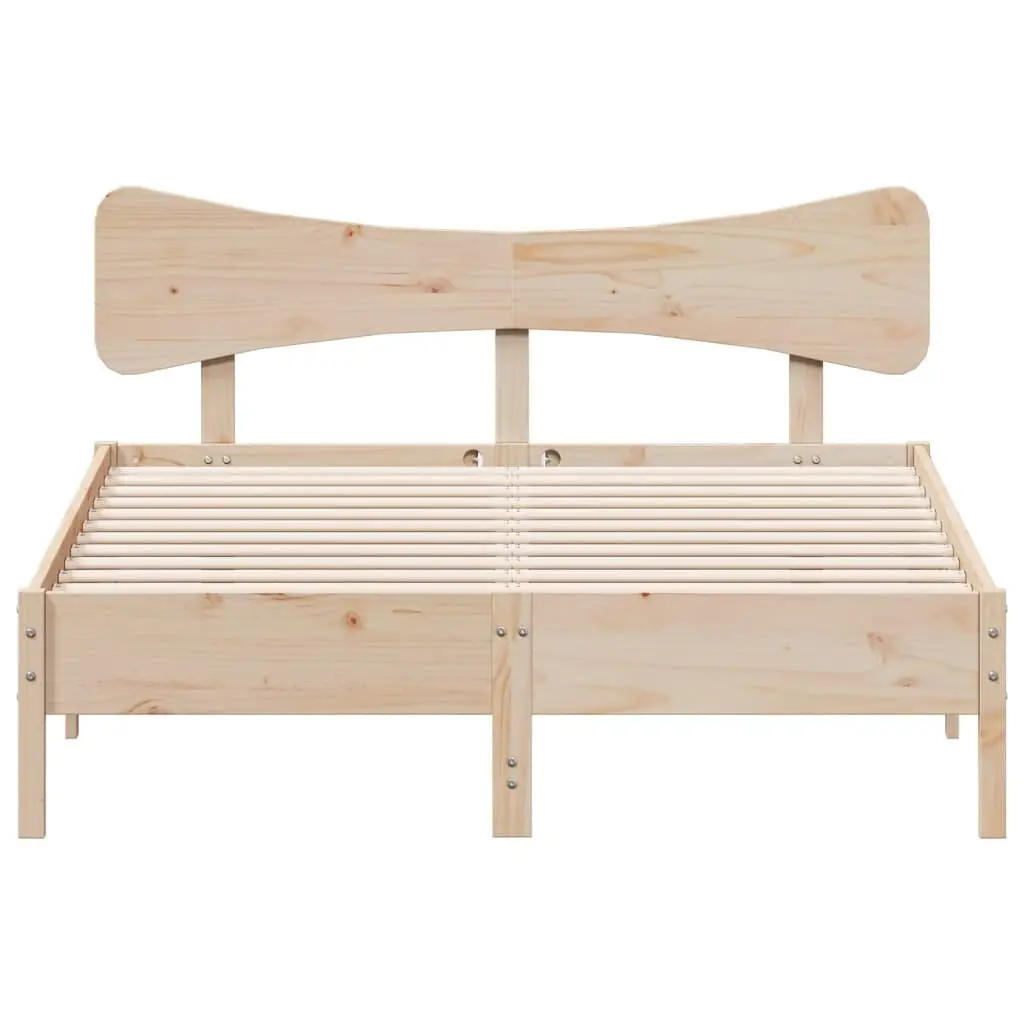 Solid Wood Bed Frame Slatted Base 135x190 cm Brown Pine