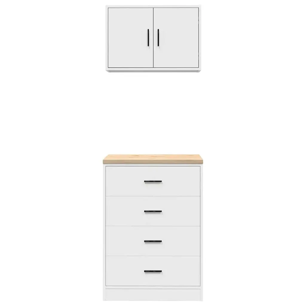 Garage Storage Cabinets 2pc Heavy-Duty White Engineered Wood Tool Organiser