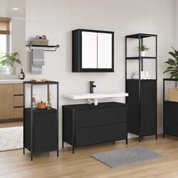 Bathroom Vanity Unit 3 Piece Storage Set Modern Black Oak Engineered Wood